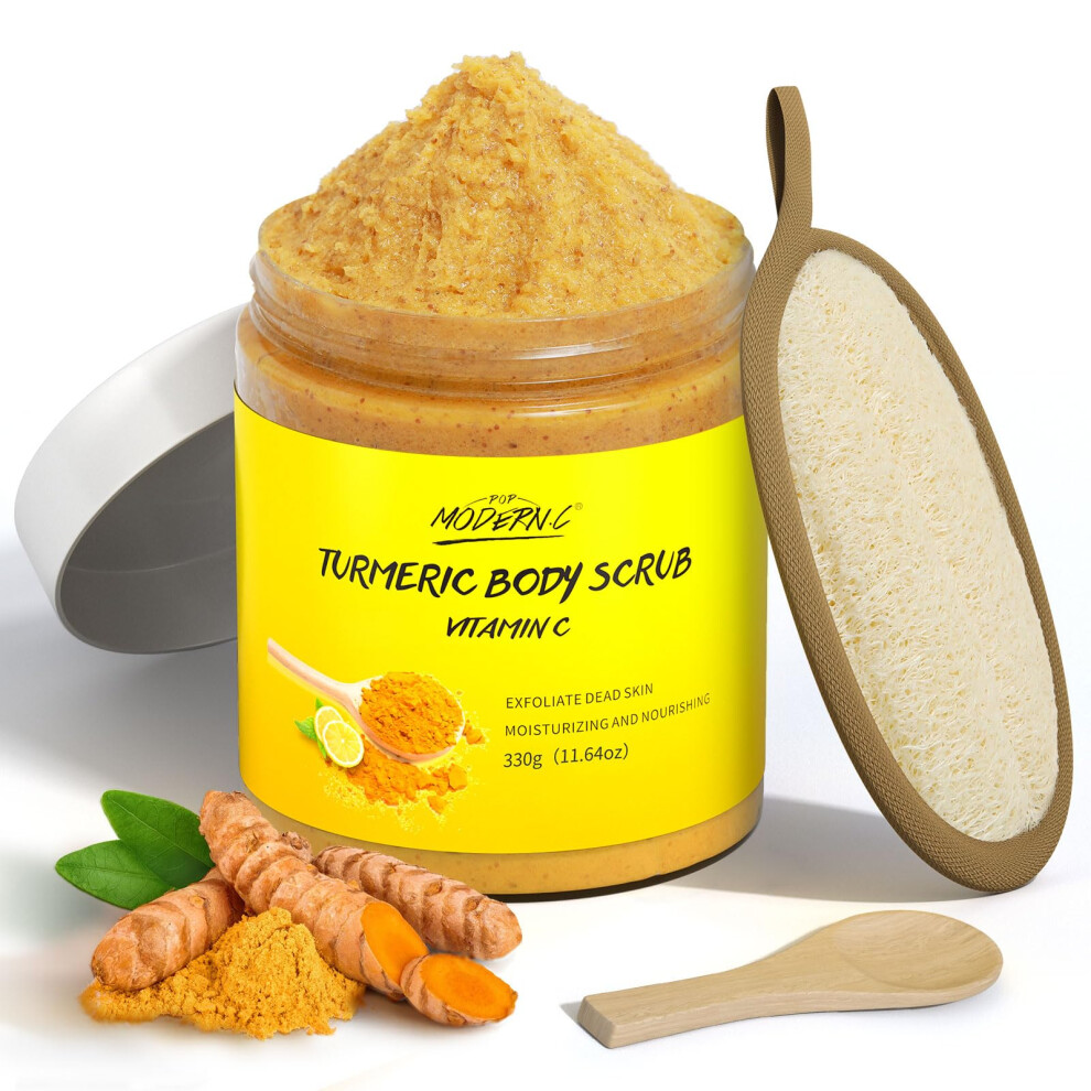 Pop Modern.c Dark Turmeric And Vitamin C Body Scrub, Exfoliating Scrub, Remove Dead Skin Improve Spots Acne, Natural Deep Cleansing, Exfoliator For Body Butt