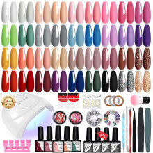 VANREESA 60 PCS Gel Nail Kit with 48W U V Lamp 36 Colours All Seasons Gel Nail Polish Set with Lamp Starter Kit Pink Red Brown Gels Polish Set with