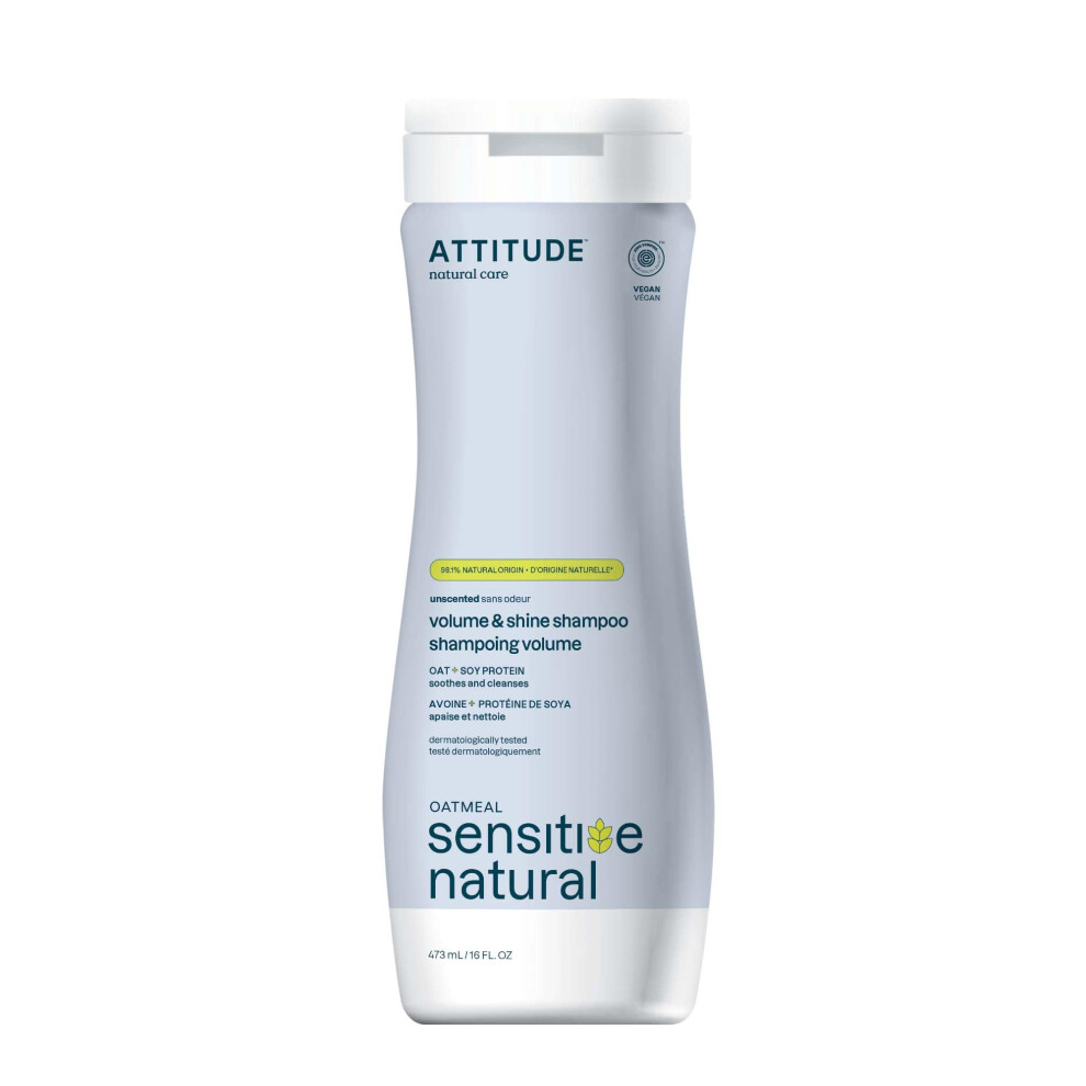 Attitude Volume And Shine Hair Shampoo For Sensitive Dry Scalp, Ewg Verified, Soothing Oat, For Thin Hair, Naturally Derived Ingredients, Vegan And