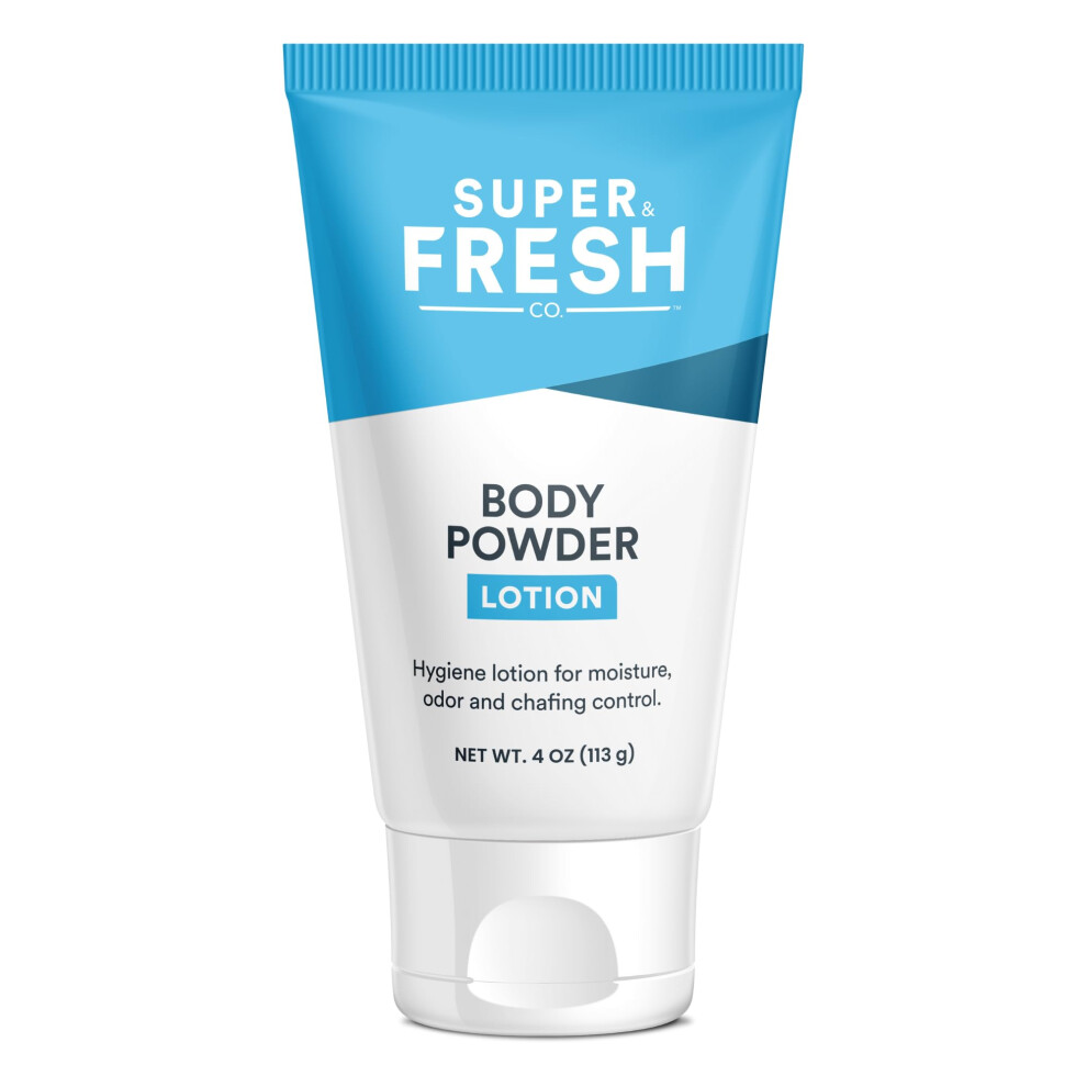 Super & Fresh Co. Super Fresh Body Powder Lotion By Sweatblock - Talc Free, Anti-Chafing, Deodorizing, Natural Ingredients - No Mess Body Powder Lotion For Men And