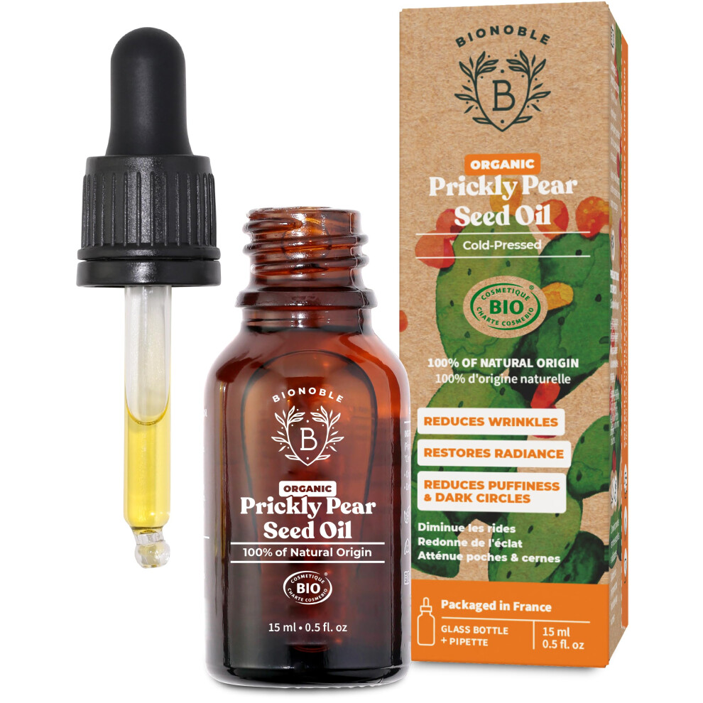 Bionoble Organic Prickly Pear Seed Oil 15Ml - 100% Pure, Natural And Cold Pressed - Face, Body, Hair, Beard, Nails - Vegan And Cruelty Free - Glass