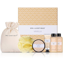 Spa Luxetique Spa Gift Set, 6pcs Vanilla Bath Gifts for Women, Travel Gift Box with Hand Cream, Body Lotion, Shower Gel, Bubble Bath, Mothers Day