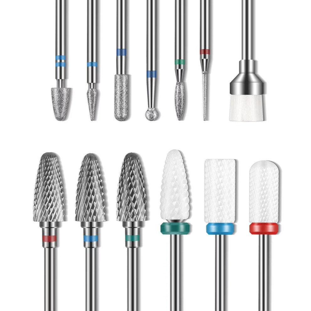 Depvko 13Pc Nail Drill Bits Set, Drill Bits For Nails, 3Pcs Tungsten Carbide Drill Bits+ 3Pcs Ceramic Efile Nail Drill Bits+ 6Pcs Cuticle Drill Bits+ 1Pcs