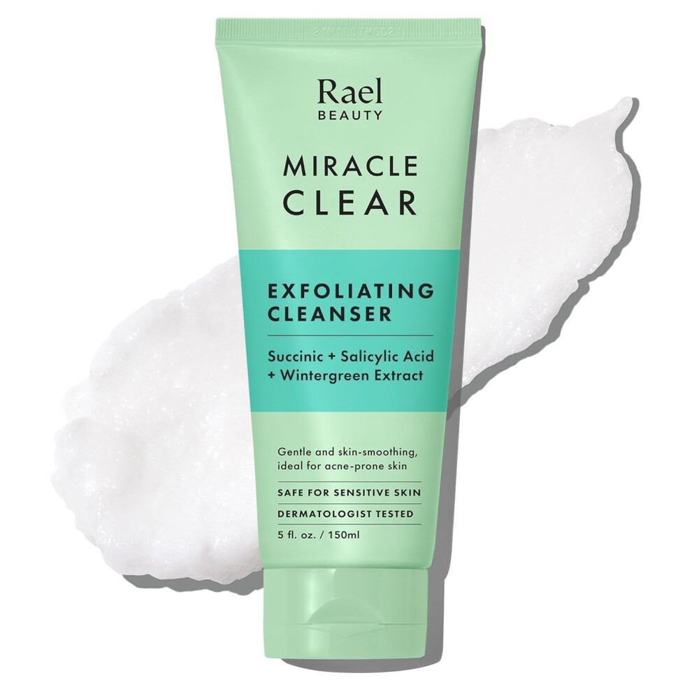 Rael Miracle Clear Gentle Exfoliating Cleanser - Korean Skincare, Salicylic Acid Face Wash For Acne Prone Sensitive Skin, Pore Cleansing & Hydrating,