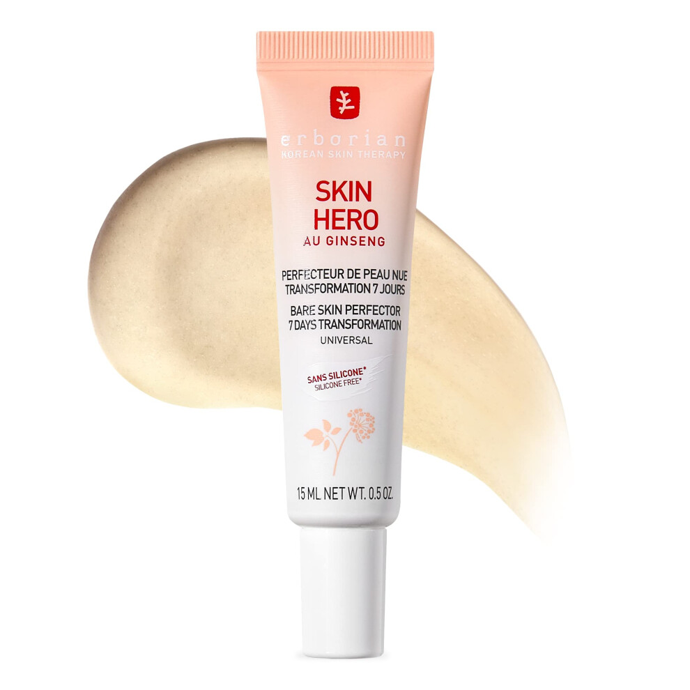 Erborian White Skin Hero With Ginseng - 7 Day Nude Skin Perfecting Untinted Face Care With Hyaluronic Acid - Korean Cosmetic Face Care - 15 Ml