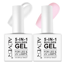 Builder Gel, 5 in 1 Nail Builder Gel and Base Gel Strengthener Gel Builder Clear and Pink Gel Color in a Bottle 15ml Hard Gel Builder Extension Nail