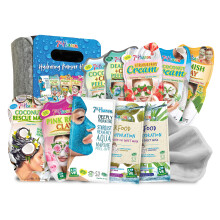 7th Heaven Hydrating Pamper Hamper Gift Set - 9 x Face Masks, 1 x Volumising Hair Masks for Dry Damaged Hair & Soft Cleansing Cloth - Skincare Set