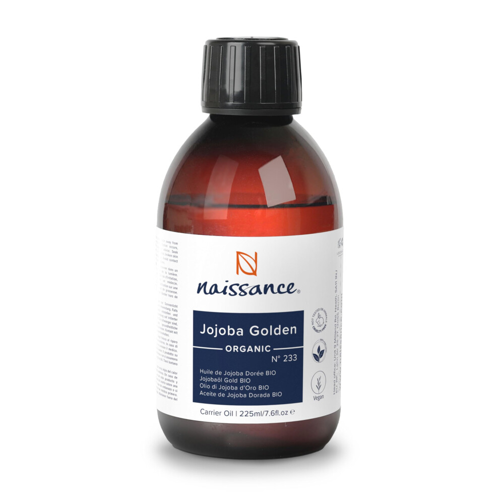 Naissance Golden Organic Jojoba Oil (No. 233) - 225Ml - Cold Pressed, For Face, Skin, Hair, Eyelashes, Nails, Hair Growth