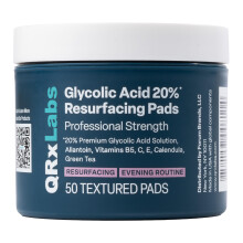 QRxLabs Glycolic Acid 20% Resurfacing Pads With Vitamins B5, C & E, Green Tea, Calendula, Allantoin - Exfoliates Surface Skin And Reduces Fine Lines