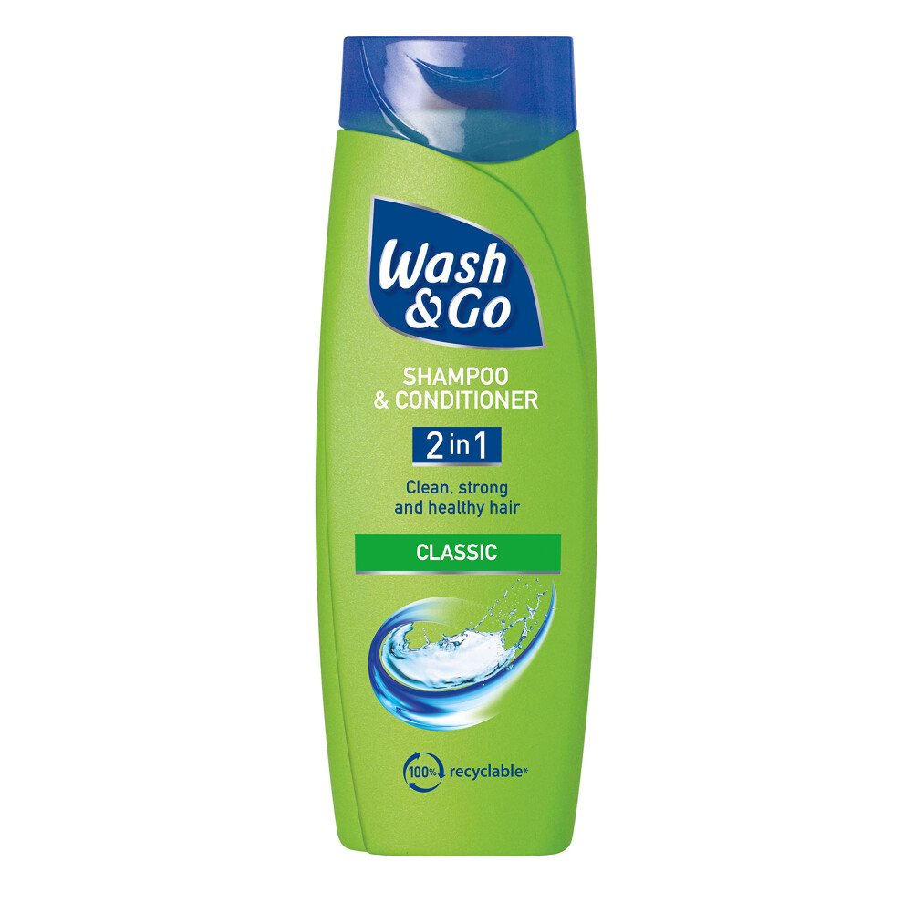 Wash & Go Classic 2 in 1 Shampoo & Conditioner, Men's Hair Shampoo, For All Hair Types, Bulk Pack x 6 bottles