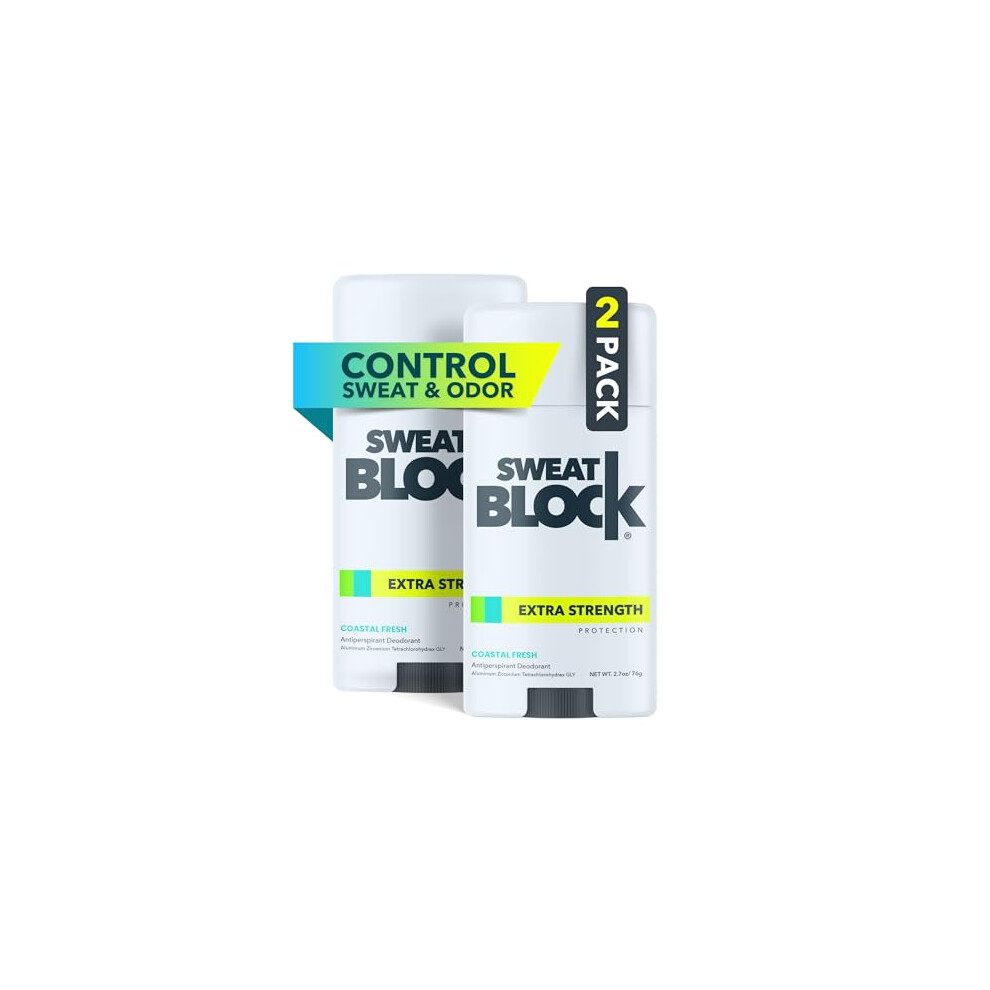 Sweatblock Deodorant Antiperspirant For Women & Men - 24-Hour High Degree Sweat & Odor Protection - Non-Irritating Smooth Glide - Coastal Fresh Scent