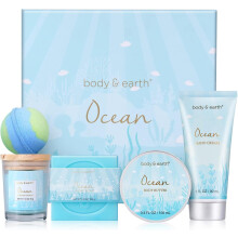 BODY & EARTH Pamper Gifts for Women, 5 Pcs Ocean Bath Spa Gift Set Includes Scented Candle, Body Butter, Gifts for Women, Birthday gifts for women,