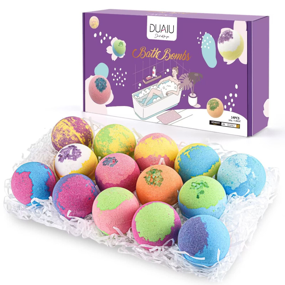 Duaiu 14Pcs Natural Bath Bomb Set - Organic Bubble Bath Bombs With Essential Oils For Her Birthday, Anniversary, Valentine's, Mother's Day Gifts For