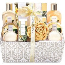 Spa Luxetique Spa Gift Set,12pcs Vanilla Shower Set, Pamper Gifts for Women, Bath Gift Set with Body Lotion, Bath Bomb, Bubble Bath, Bath Sets for