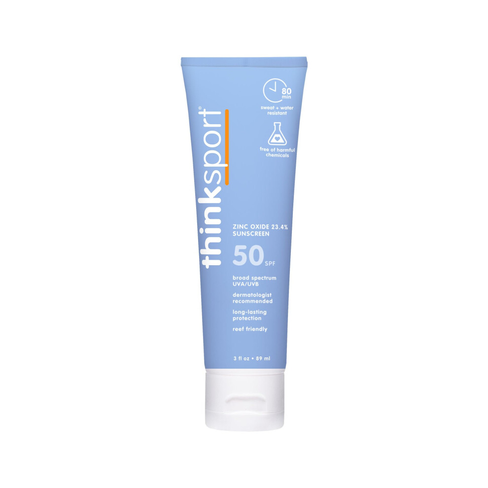 Think Thinksport Sunscreen 50 Spf 89Ml (3Oz) - Safer Zinc Oxide Mineral Formulation - Ideal For All Sport And Outdoor Pursuits - Non-Toxic Ingredients