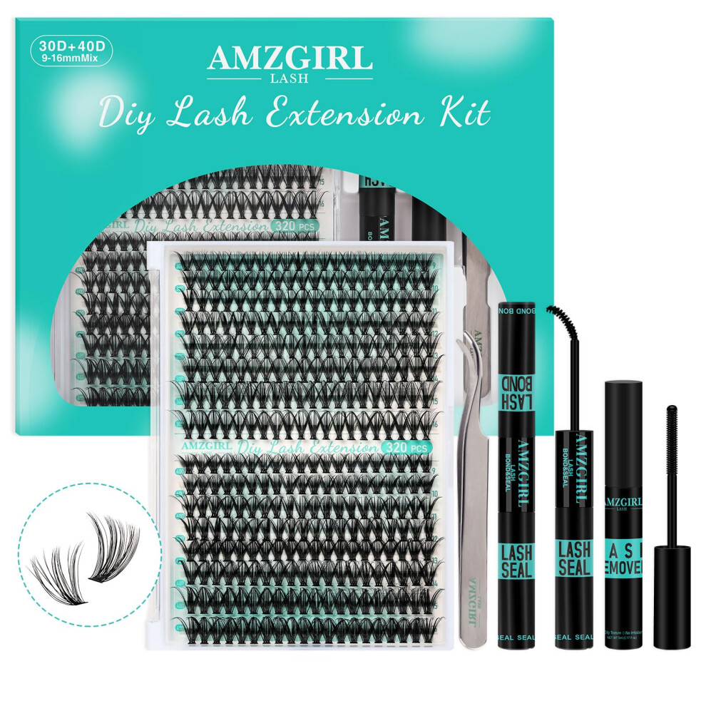 Amzgirl Lash Lash Extension Kit 320Pcs,Diy Individual Lashes Clusters Kit,Lash Bond And Seal,Lash Remover For Eyelashes Extensions,Lash Applicator Tool For False