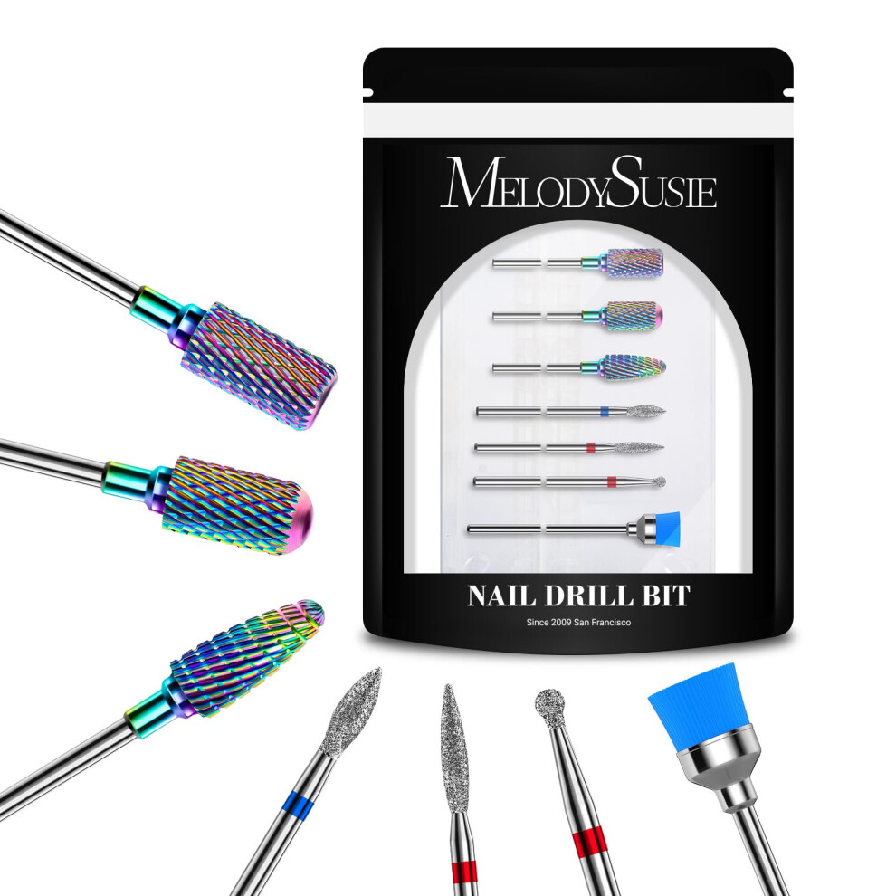 Melodysusie Nail Drill Bits Set Professional 3/32 Inches Tungsten Carbide Less Dust Diamond Metal Nail Bits Filing Acrylic Nails Gel Nails Down