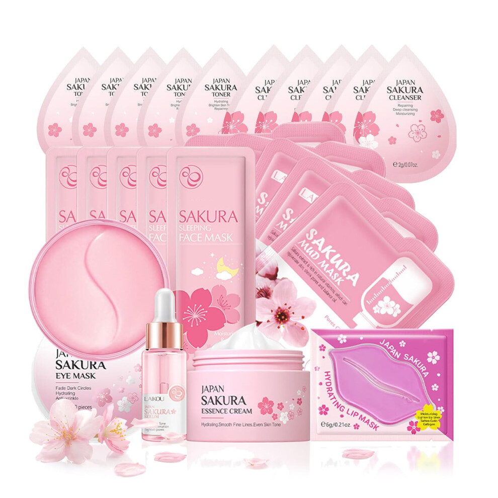 Inskin Skin Care Sets & Kits, Sakura Skin Care For Teenage Girls,Pamper Sets For Women Gifts,Skincare Set,Cream,Serum,Toner,Cleanser,Eye Mask,Sleep Mask,Mud