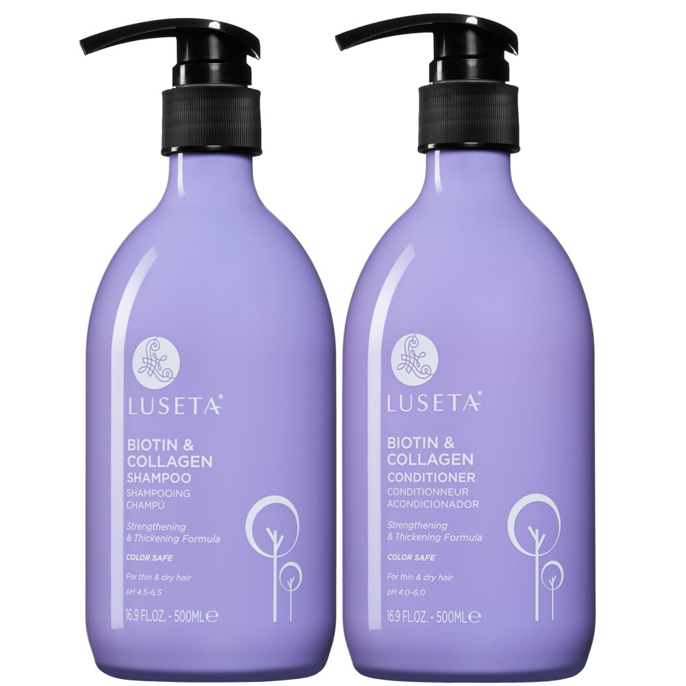 Luseta Biotin Shampoo And Conditioner Set For Hair Growth, Anti-Hair Loss Shampoo Volume Thickening With Collagen, Sulfate And Paraben Free, Argan Oil