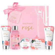 BODY & EARTH Bath Spa Women Gift Set, 5 Pcs Rose Gift Sets Box for Women Pamper Gifts for Women with Soap, Shower Gel, Body Butter, Body Lotion, Gifts