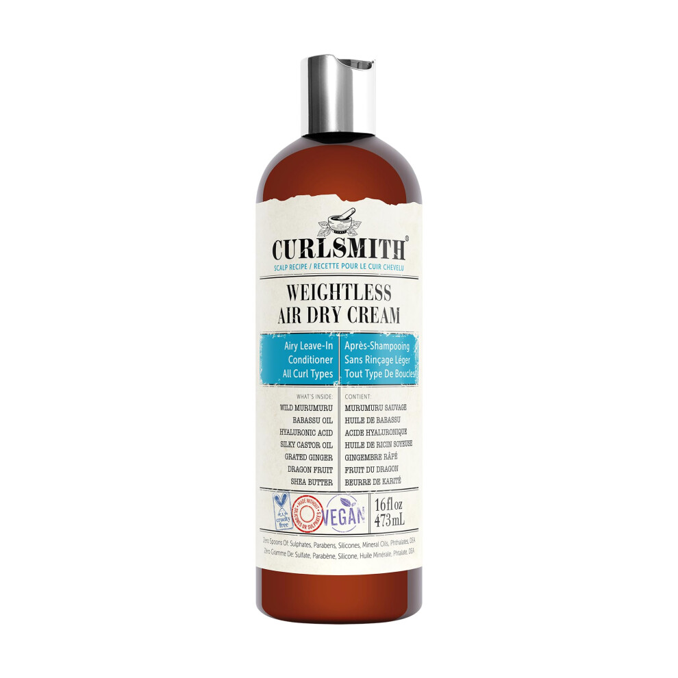 Curlsmith Cream Weightless Air Dry - Vegan Leave-In Conditioner For Any Hair Type, Smooths Hair, 473Ml (2622181)