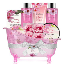 BODY & EARTH Gifts for Women, 8pcs Pamper Gifts for Women with Cherry Blossom&Jasmine, Includes Bubble Bath, Soap, Birthday Gifts for Women, Mothers