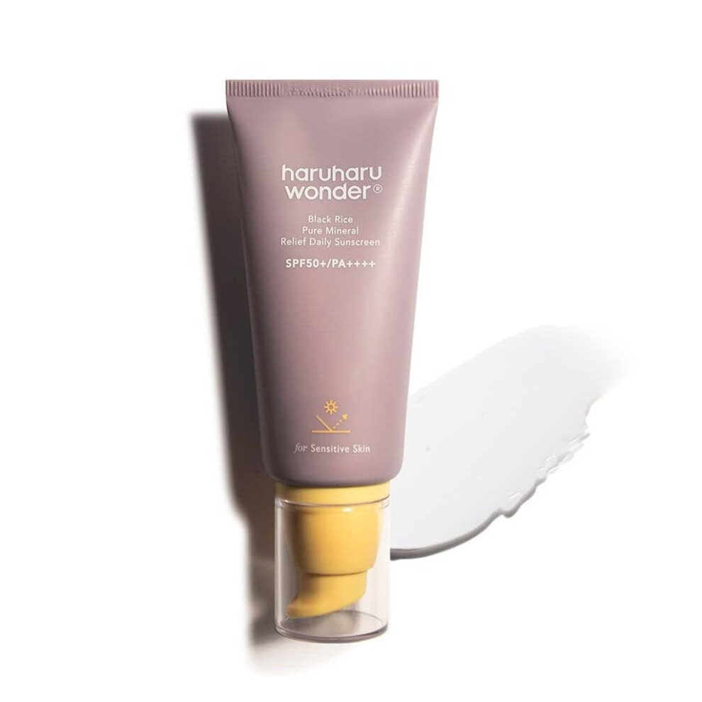 Haruharu Wonder Black Rice Pure Mineral Relief Daily Sunscreen, Spf50+/Pa++++, Broad Spectrum Uva/Uvb, Octinoxate & Oxybenzone Free, Hyaluronic Acid,