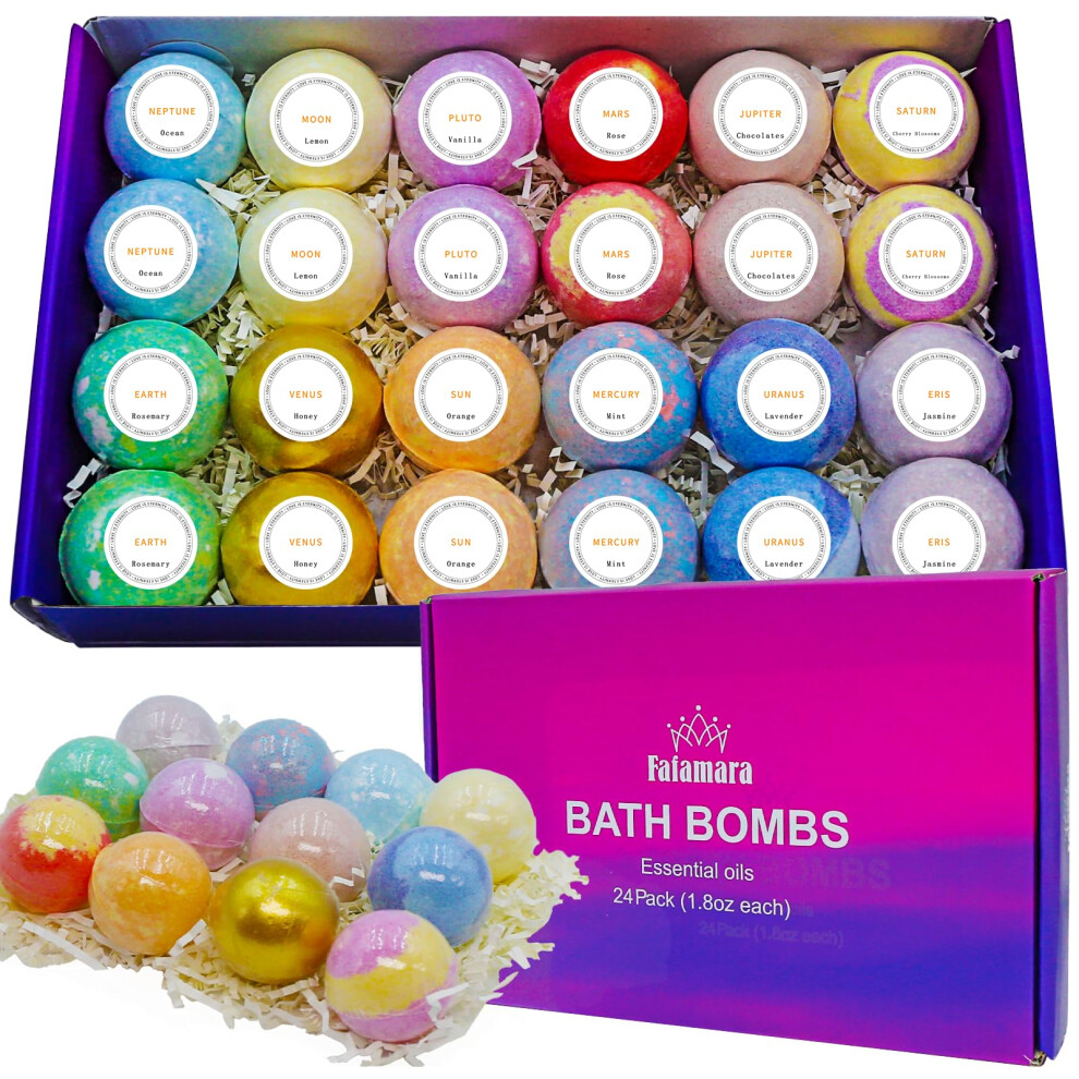 Fafamara 24Pcs Bath Bombs Gift Set, Organic And All Natural Ingredients Bubble Bath Bombs Fizzes Spa