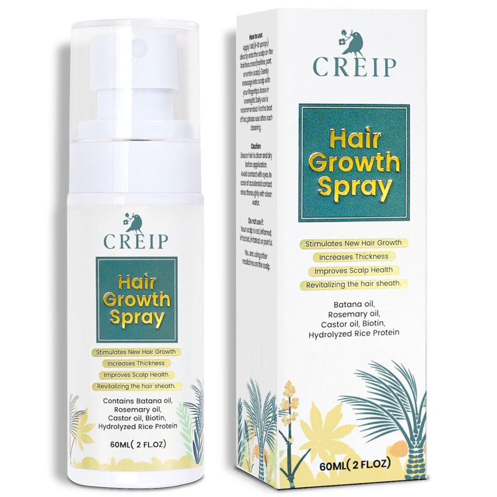 Creip Natural Hair Strengthening Oil Spray: Batana Oil Rosemary Infused Biotin Caffeine Enriched - Moisturizing Thickening Serum For Scalp And Hair Care