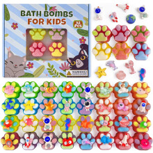 32PCS Bath Bomb for Kids, Paw Bath Bombs with Surprise Sea Animal & Space Astronauts Toy Inside, Organic Natural Bubble Bath Bombs with Gift Tin Box,