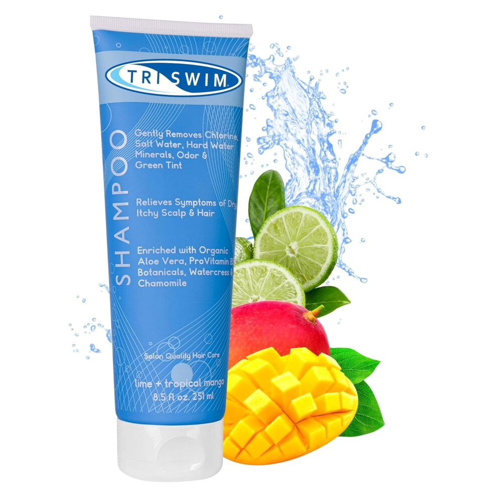 Triswim Green Chlorine Removal Shampoo | After Swim Care | Moisturising Anti-Chlorine Vegan Shampoo For Swimmers | Removes Tint | Lime & Mango (251Ml)