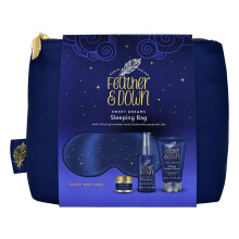 Feather & Down Sleeping Bag Gift Set (luxury eye mask, sleep balm, pillow spray and shower cream) - with calming lavender & chamomile essential oils.