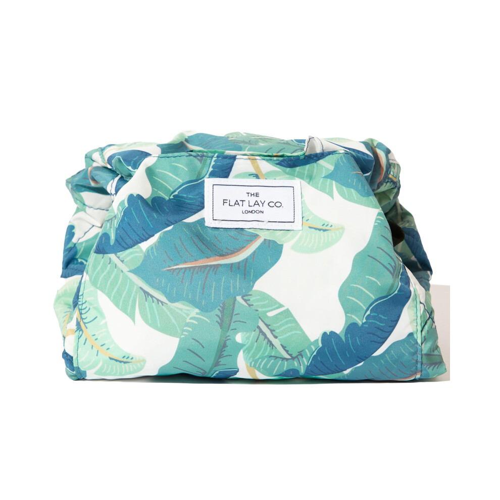 The Flat Lay Co. Makeup Bag - Tropical Leaves Travel Drawstring Makeup Bag With Brush Holder & Large Pockets - Cosmetics Organiser Storage For