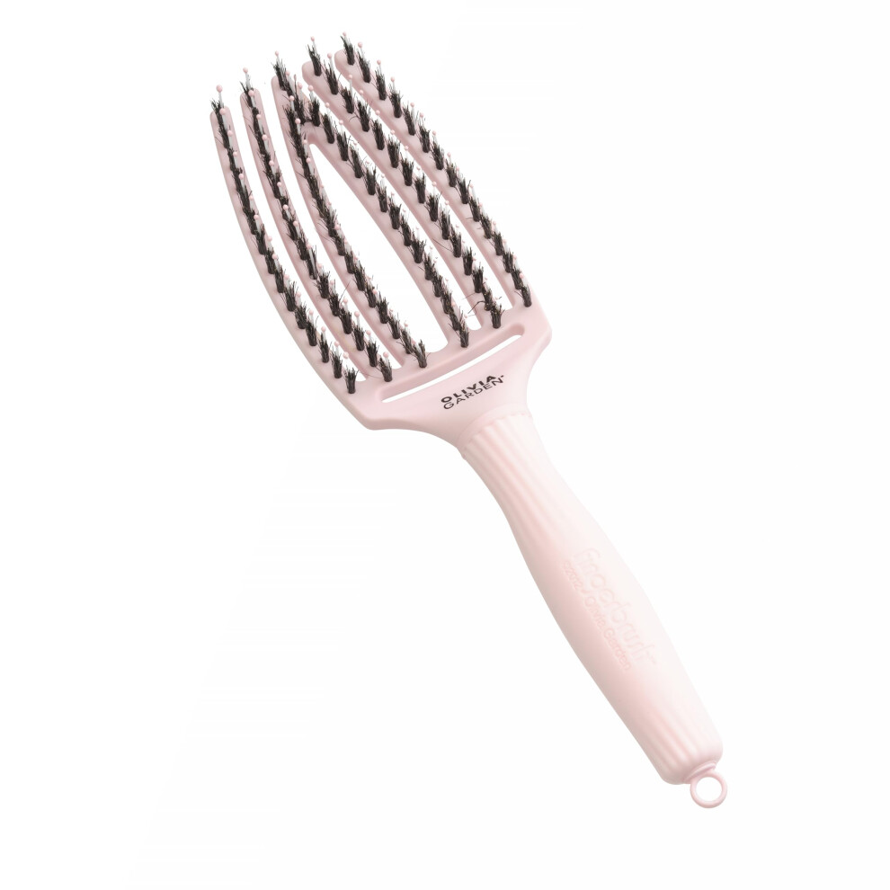 Photos - Comb Olivia Garden Fingerbrush Care Iconic - Medium - Pastel Pink - Detangling Hairbrush with Boar & Nylon Bristles for Ultimate 