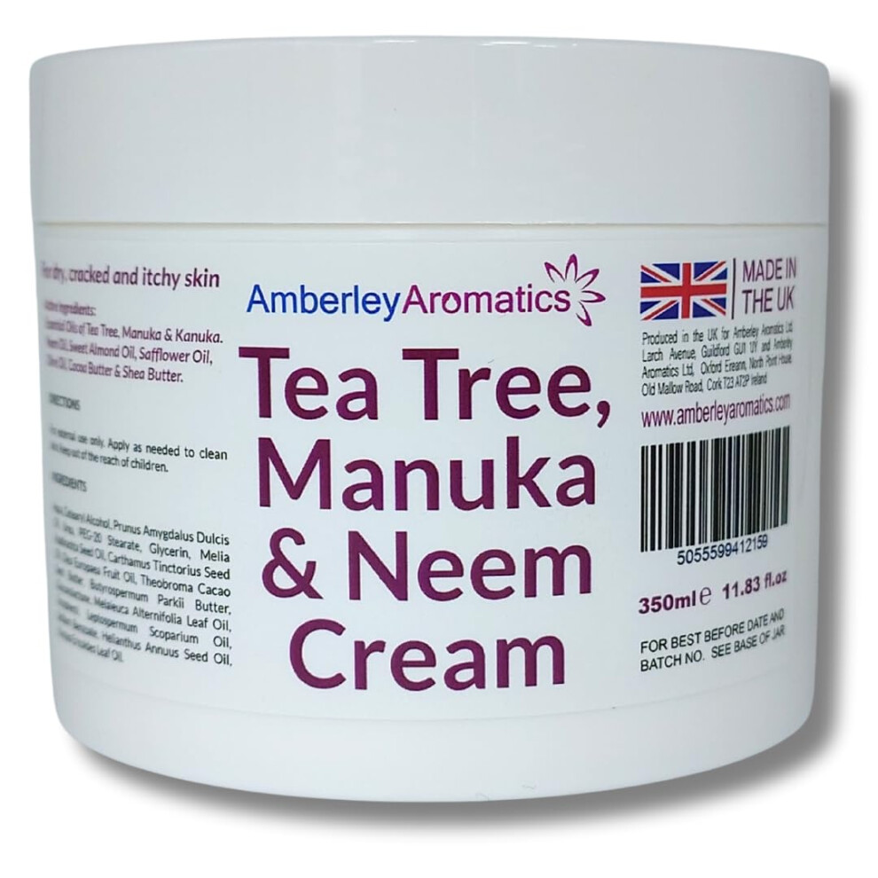 Amberley Aromatics Cream Tea Tree, Manuka & Neem 350Ml - Antibacterial, Anti-Fungal, Antiseptic, Anti-Itch, Dry, Chapped & Cracked Skin, Eczema, Psoriasis, Jock Itch,