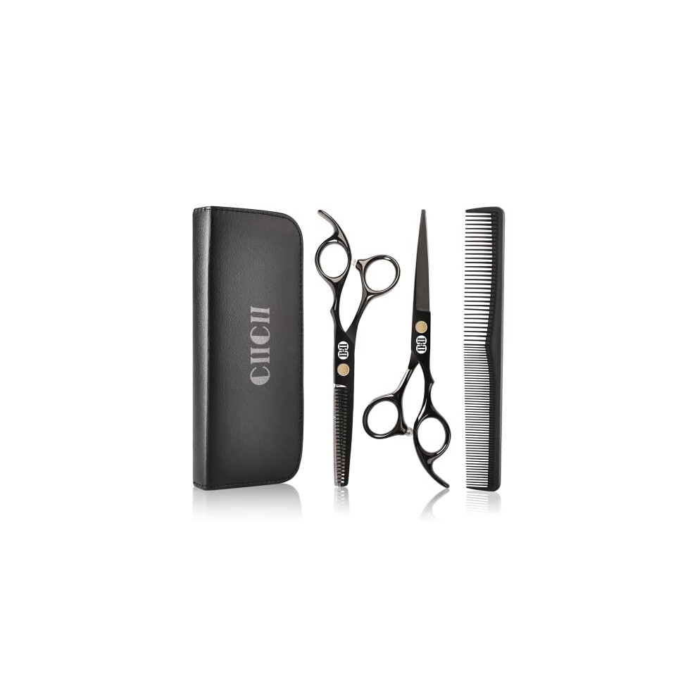 Ciicii Black Hairdressing Scissors Set, Professional Hair Cutting Scissor Barber Kit (Hair Beard Trimming Shaping Grooming Thinning Shears) For Men Women