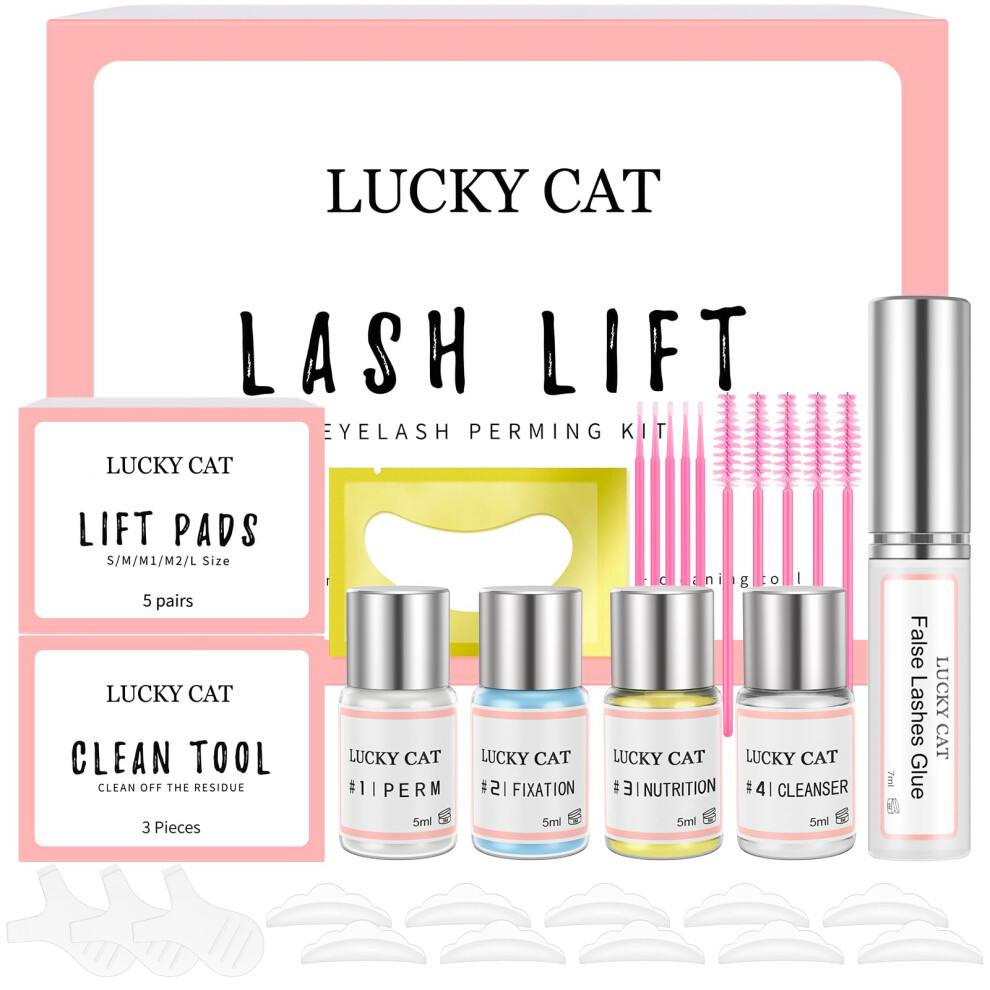 Lucky Cat 2025 Updated Lash Lift Kit Eyelash Perm Kit,Professional Eyelash Perming Kit,Lash Lifts,Lash Curling,Suitable For Salon (Glue Upgraded Version?