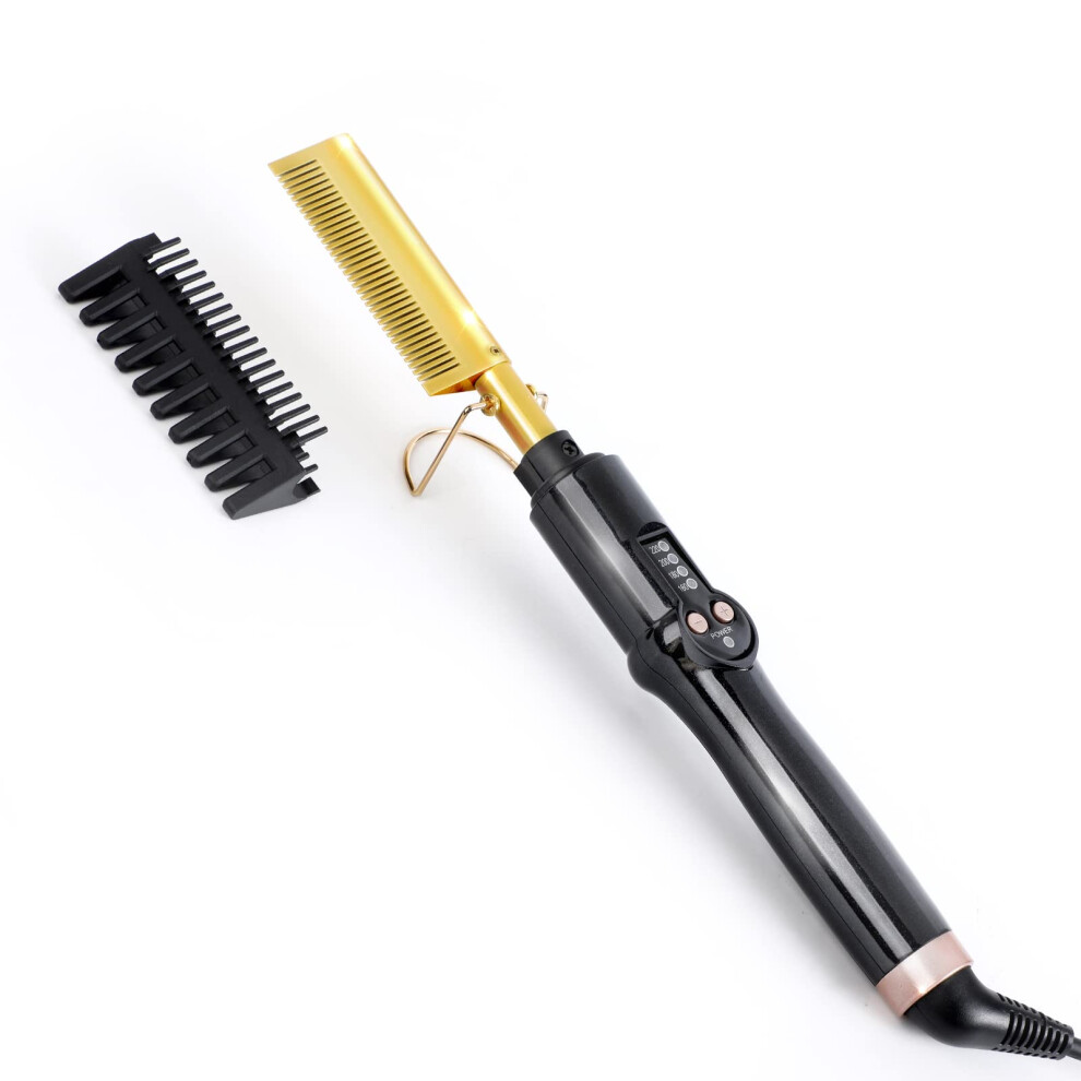 Ten-Tatent Hot Comb Hair Straightener Electric Straightening Comb, Single-Sided Portable Ceramic Beard Straightener Brush Anti-Scald Press Comb