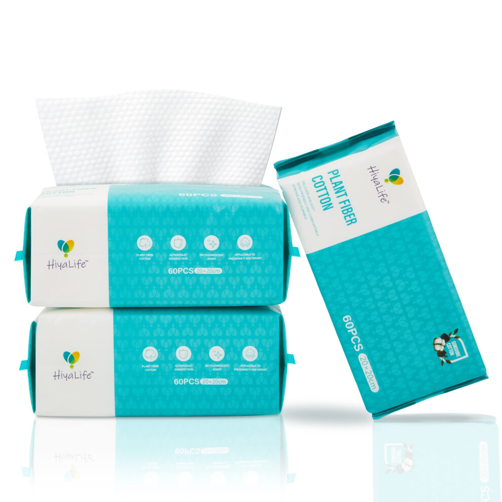 Hiyalife Disposable Dry Wipes For Adult Personal Care, Large, Softer & Thicker Wet And Dry Use, Makeup Remover Wipes Multipack, Biodegradable, Chemical-Free,