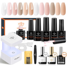 Modelones 8-in-one Builder Nail Gel Kit, 6 Colors All Seasons Nude Nail Builder Gel with Mini Nail Lamp Nail Forms, Gel Base Top Coat, Hard Gel