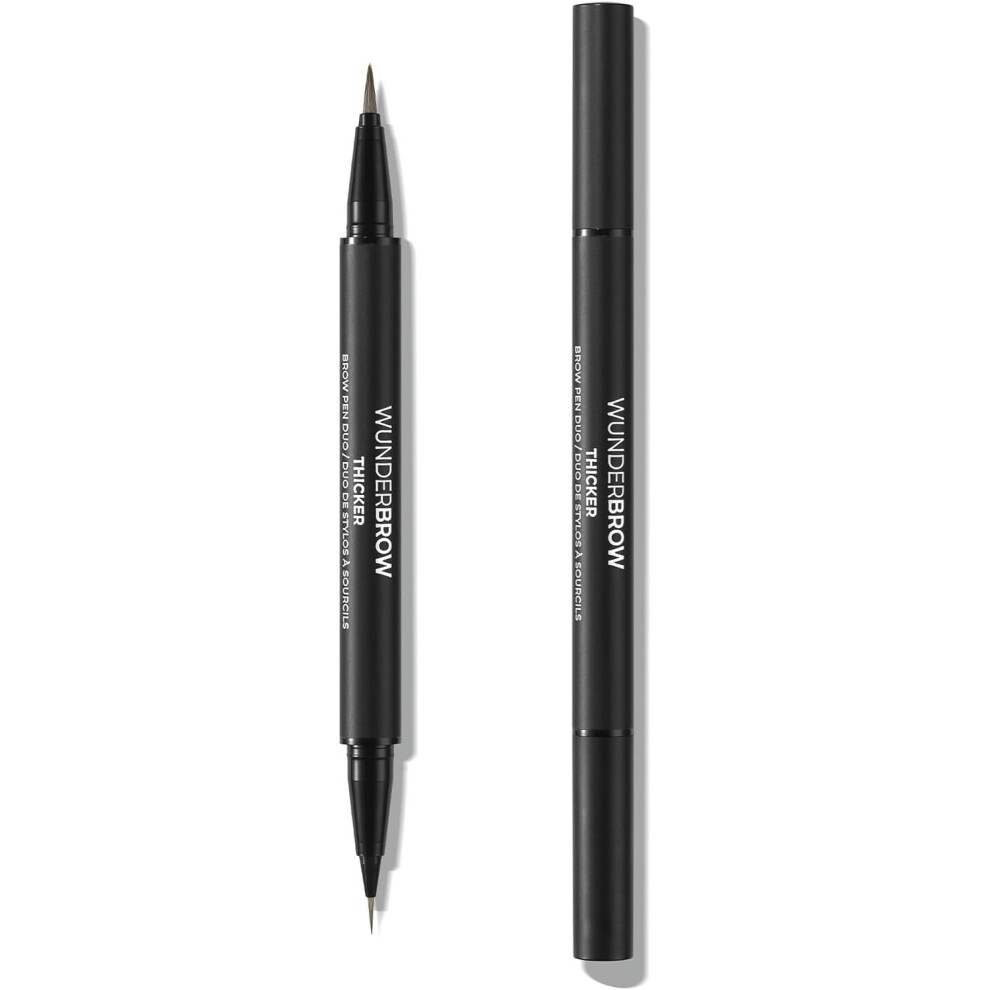 Wunderbrow Black/Brown Thicker Brow Pen Duo, Dual Ended Pen Micro Tip & Classic Tip, Smudge Proof, Water Resistant, Vegan & Cruelty Free ()