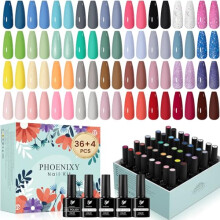 Gel Nail Polish Set, Phoenixy 72 Effects 36 Colors U V Gel Nail Polish with Glossy Matte Top Base Coat, Pink Yellow Blue Colours Polish Nail Kit Gift