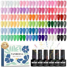 VANREESA Gel Nail Polish Set, 50 PCS UV Gel Nail Polish 45 Colours Orange Pink Red Blue Green Bright Colours Gels Polish Set with Base Top Coat Nail