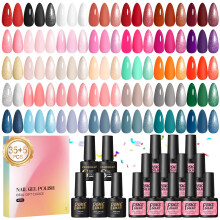 PEACECOLOR 40PCS Gel Nail Polish Set: 35 Colours Red White Green Gel Nail Polish Starter Kit with Base Coat and Glitter Matte & Glossy Top Coat Nail