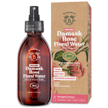 Bionoble Organic Rose Water 200ml - 100% Pure and Natural Damask Rose Hydrolat - Face, Eye Contour, Body, Hair - Glass Bottle + Spray