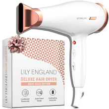 Lily England Lightweight Hair Dryer - Quiet Hairdryer with Cold Setting for Shine Boost, Hairdryers for Women Multiple Heat & Speed Settings, White &