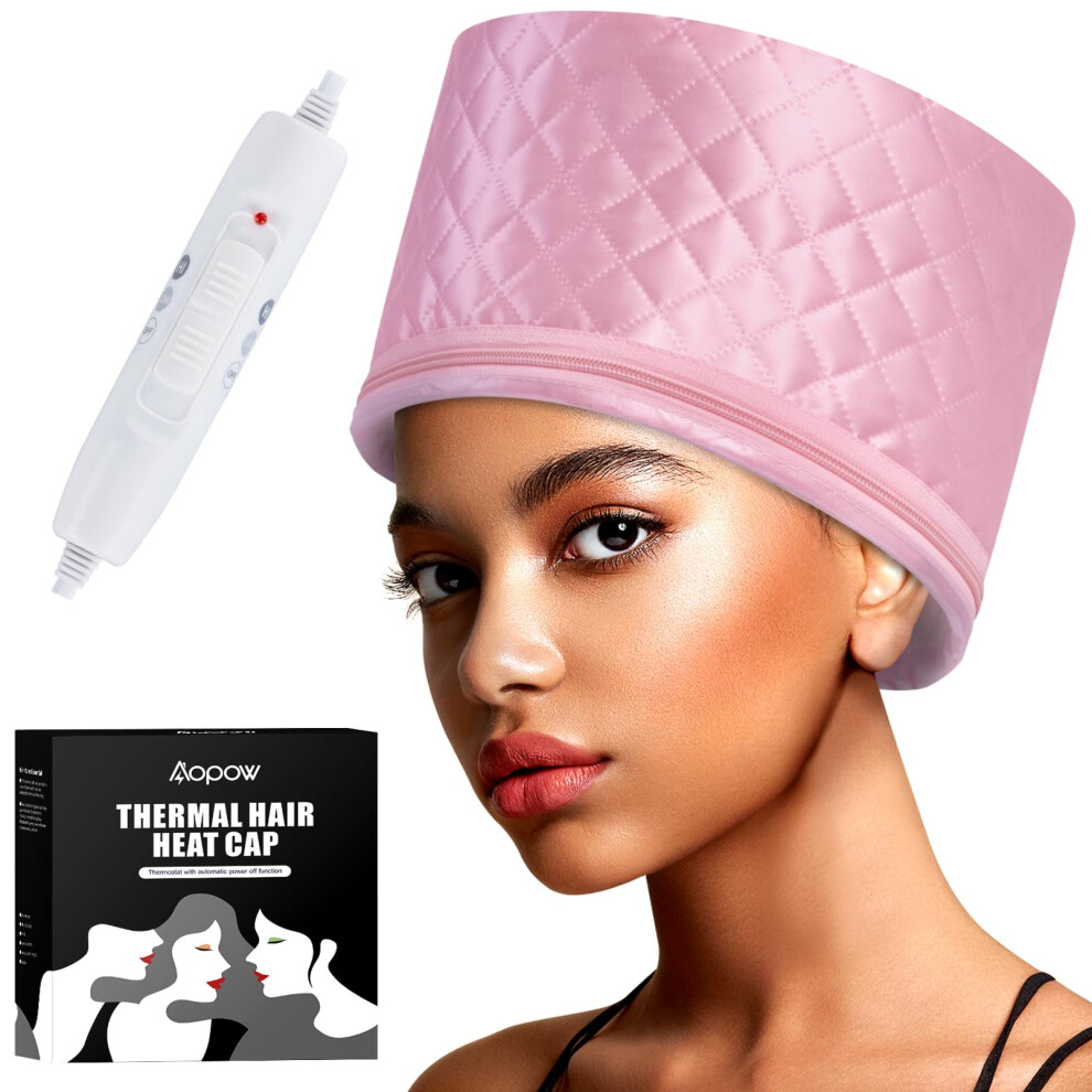 Aopow Pink Hair Cap Treatment Steamer - Deep Conditioning Thermal Heat Caps Electric For Afro Hair Hot Care Hat Home Spa With 2 Mode/ (Uk Plug)