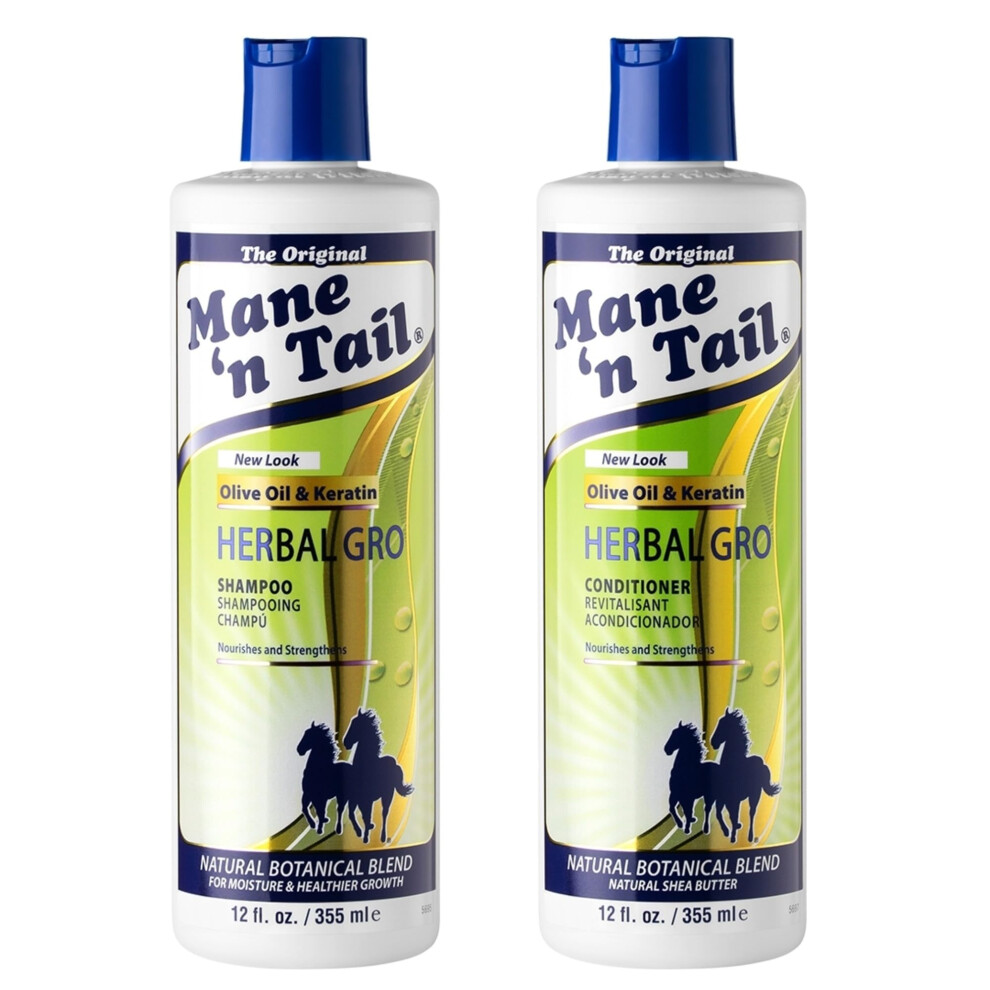 Mane 'N Tail Herbal Gro Shampoo And Conditioner Twin Pack, Nourishes And Strengthens, Olive Oil And Keratin, 355 Ml (Pack Of 1)