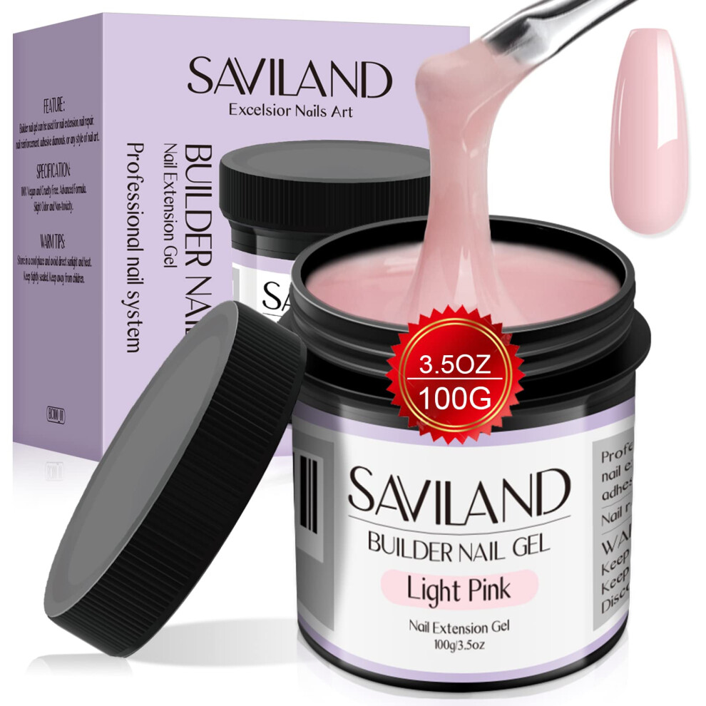 Saviland Light/Pink 100G Builder Nail Gel ? 3.53Oz Hard Gel For Nails Large Capacity Nail Strengthen Gel For Nail Extension Nail Art Manicure Starter