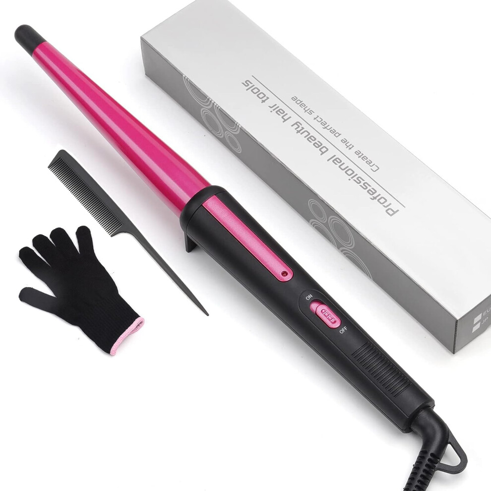Jaeton Pink Hair Curling Wand, 13-25Mm Tapered Curling Iron, Professional Ceramic Hair Curler Wand With Heat-Resistant Glove, Dual Voltage (Pink)
